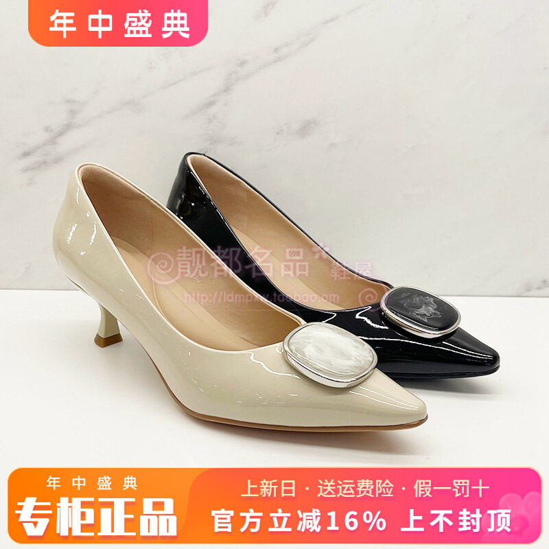 正品KISS CAT/接吻猫女鞋2026春新款细跟尖头中跟单鞋K76120A-10