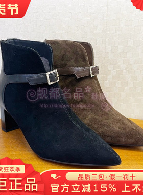 正品蹀愫ts女鞋2025秋季新款羊皮高跟粗跟尖头短靴TA65705-10