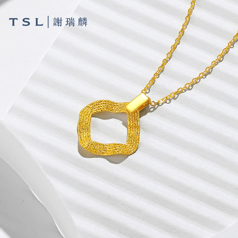 TSL谢瑞麟几何延伸系列黄金项链方形5G工艺足金计价女新品YS988