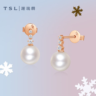 TSL谢瑞麟淡水珍珠18K金珍珠耳环镶嵌钻石耳环优雅BD488 63887