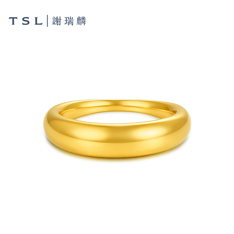 TSL谢瑞麟黄金戒指5D硬金素圈指环面包戒亮面足金戒指计价XR370