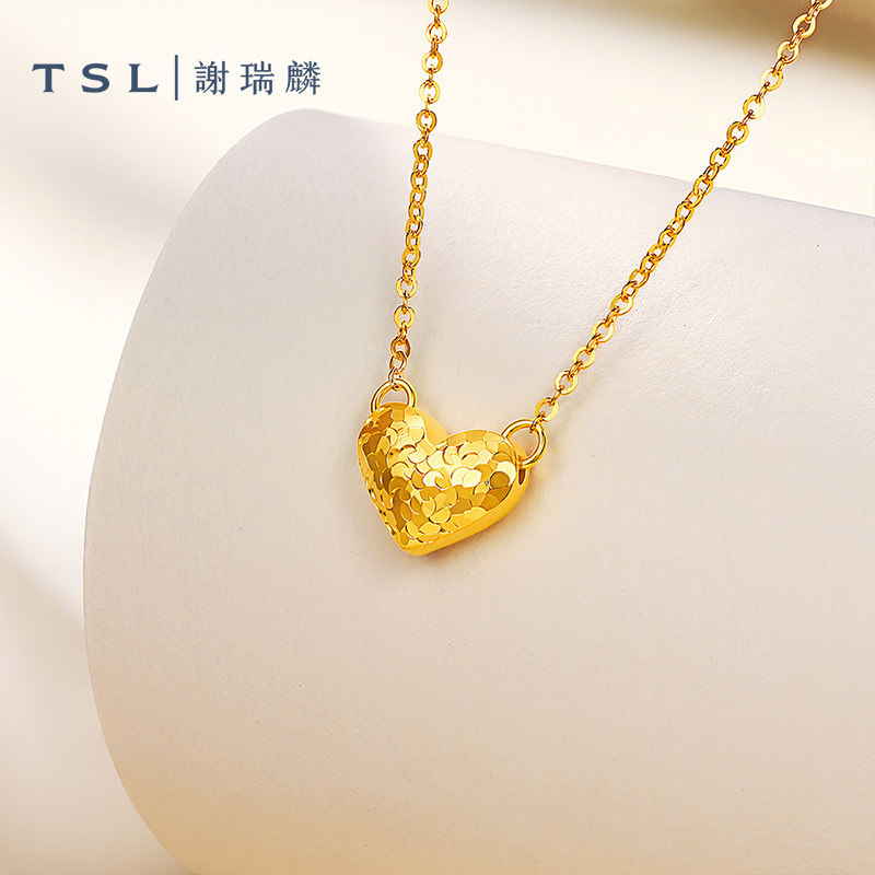 TSL谢瑞麟黄金项链5G足金工艺爱心颈饰足金碎碎冰套链女士XR585图片