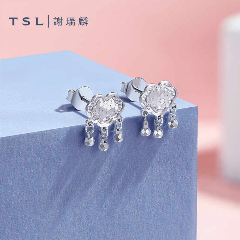 TSL谢瑞麟铂金耳钉如意Pt铂金耳环新品女士耳饰BF442