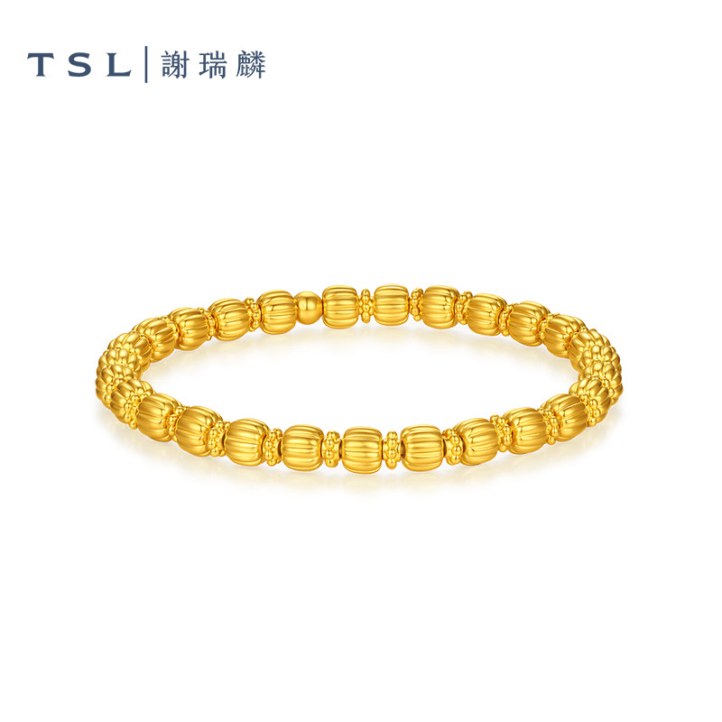 TSL谢瑞麟黄金手链5D硬金南瓜珠金珠足金手串计价黄金新品XR358
