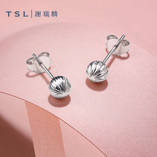 TSL谢瑞麟Pt950铂金女款圆珠耳钉光面小球基础款耳饰BF573-BF575