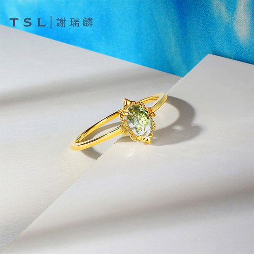TSL谢瑞麟彩宝系列公主风18K金镶嵌透辉石戒指指环64671-BE670