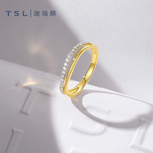 TSL谢瑞麟18K金钻石戒指几何简约线条指环K黄戒指BD292