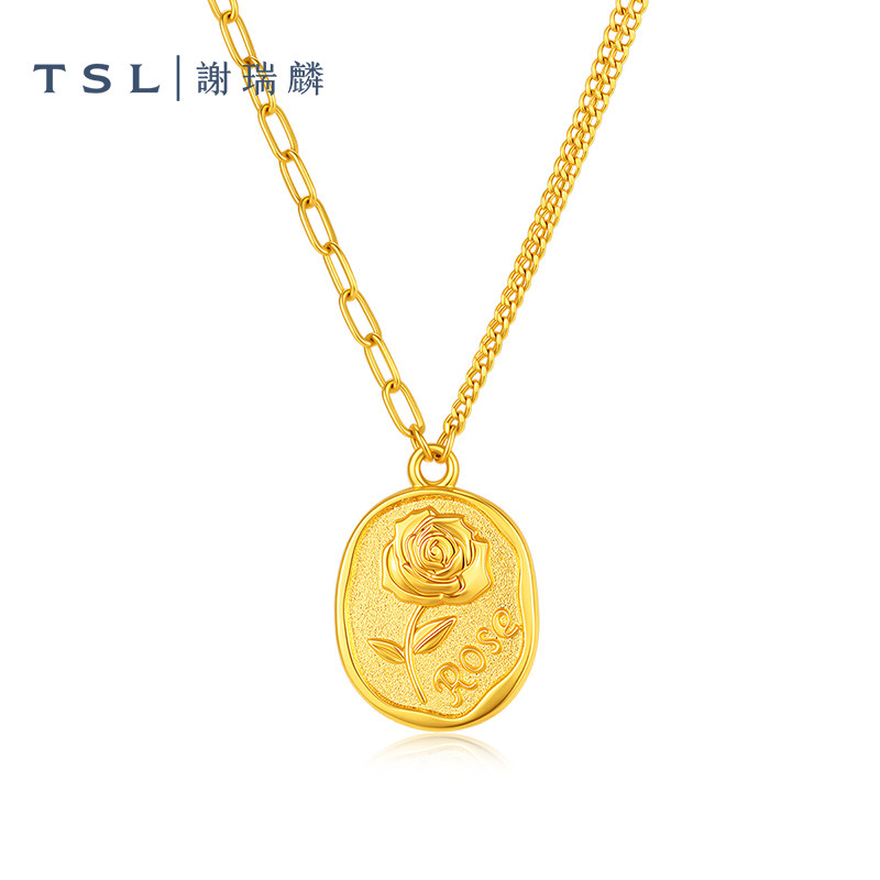 TSL谢瑞麟黄金项链5G足金工艺玫瑰金牌黄金套链计价黄金XR344