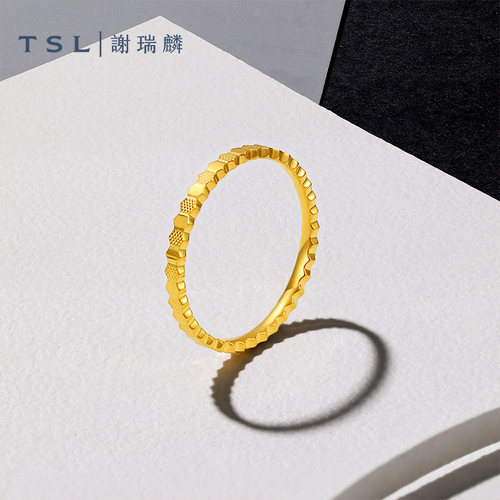 TSL谢瑞麟蜂巢足金六角形戒指