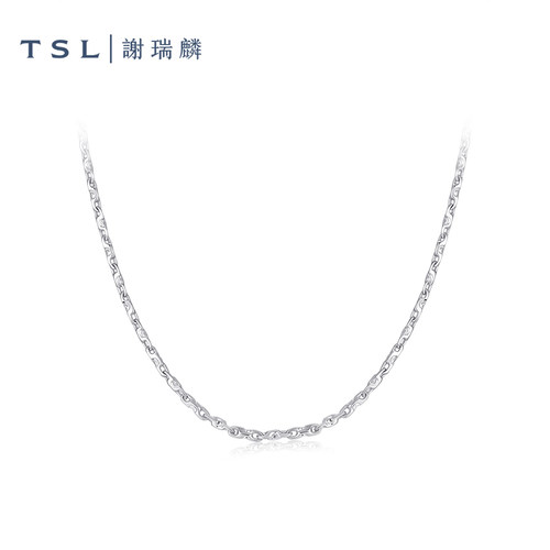 TSL谢瑞麟铂金项链简约Pt铂金四角元宝素链新品女士锁骨链BF470