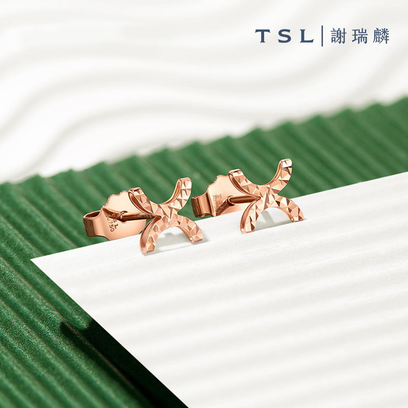【直播】TSL谢瑞麟18K玫瑰金双C耳钉女款彩金耳环ins风AB991