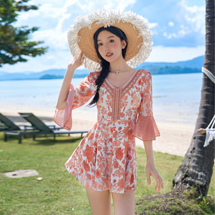 游泳衣显瘦遮肚泡温泉度假泳0325r1 平角大码 新款 加肥加大连体裙式