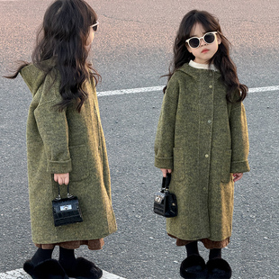 法国Anseola儿童双面羊绒大衣秋冬女中大童加厚羊毛呢中长款外套