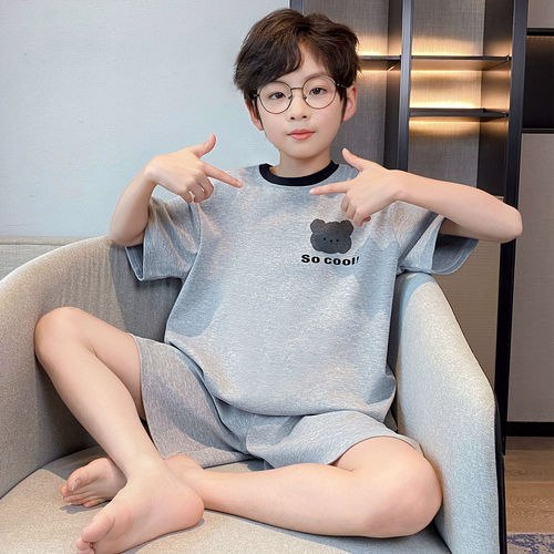 法国Anseola2026新款男童纯棉短袖睡衣夏季薄款大童男孩青少年分