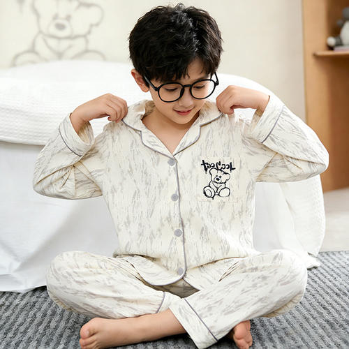 法国Anseola男童睡衣春秋纯棉长袖2026新款秋季儿童薄款云朵棉大