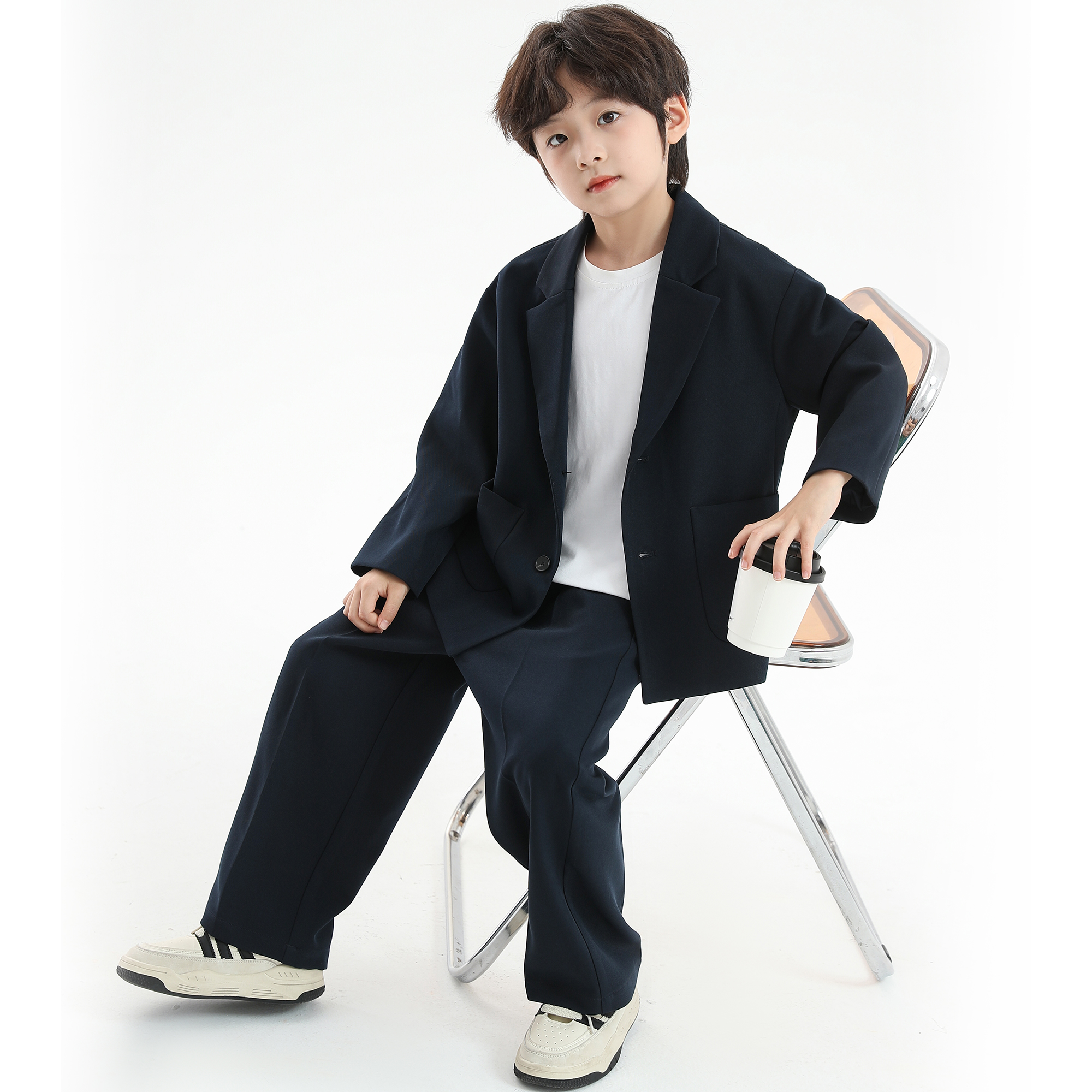 法国Anseola西装休闲套装2025春秋男孩高端礼服帅气男中大童西服