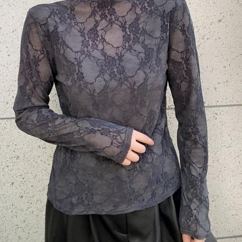 法式复古蕾丝打底衫女2025秋冬季轻熟风透视网纱内搭长袖上衣女士