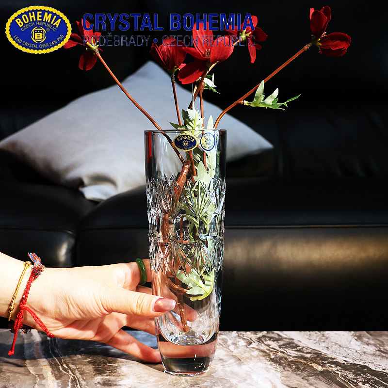 捷克进口BOHEMIA手工精刻水晶玻璃小号花瓶轻奢摆件水插花瓶摆件