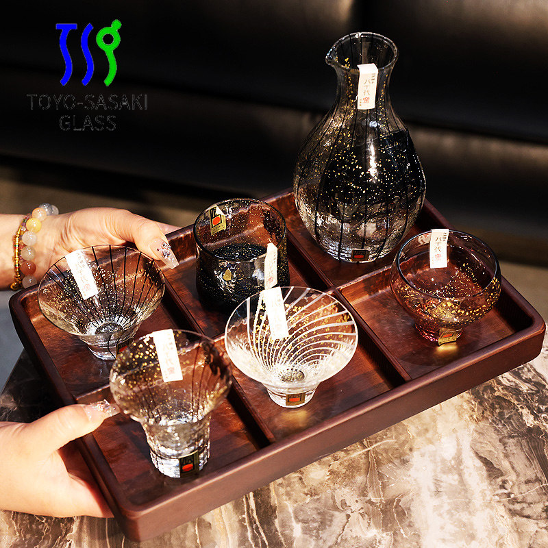 日本进口东洋佐佐木手工八千代金箔清酒杯冰酒果酒米酒杯酒壶套装