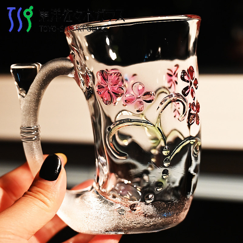 东洋佐佐木进口玻璃杯浮雕复古带把手美人鱼马克杯花茶杯牛奶水杯