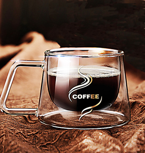 卡布奇诺杯双层咖啡杯家用耐热高硼硅玻璃咖啡杯带把手马克杯送勺