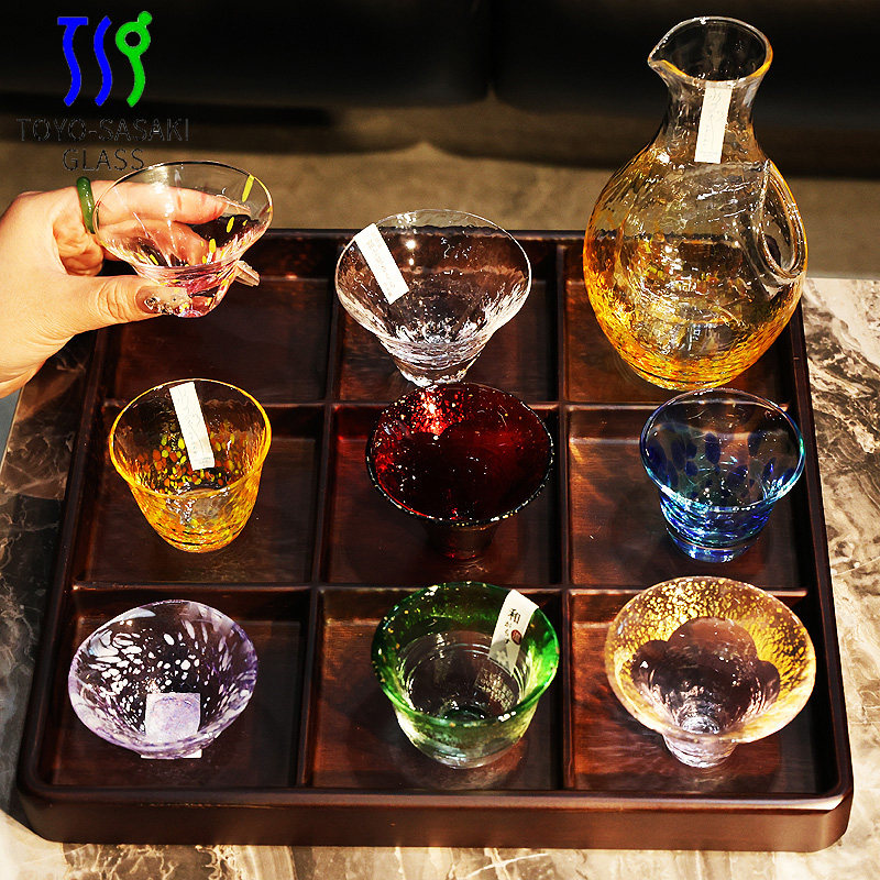 日本东洋佐佐木彩色手工玻璃杯日式清酒杯冷酒壶烧酒杯茶杯品茗杯