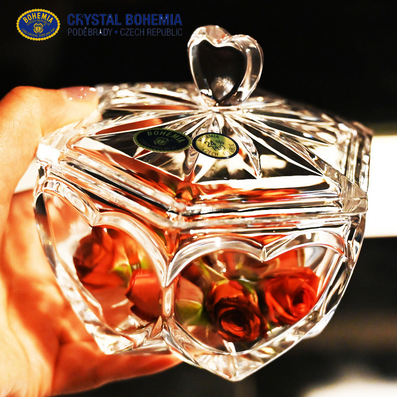 捷克进口水晶玻璃送礼情人节心型小号带盖首饰盒糖缸干果盅摆件,家居饰品,饰品盒,淘宝优惠券,粉丝福利购,淘宝优惠卷