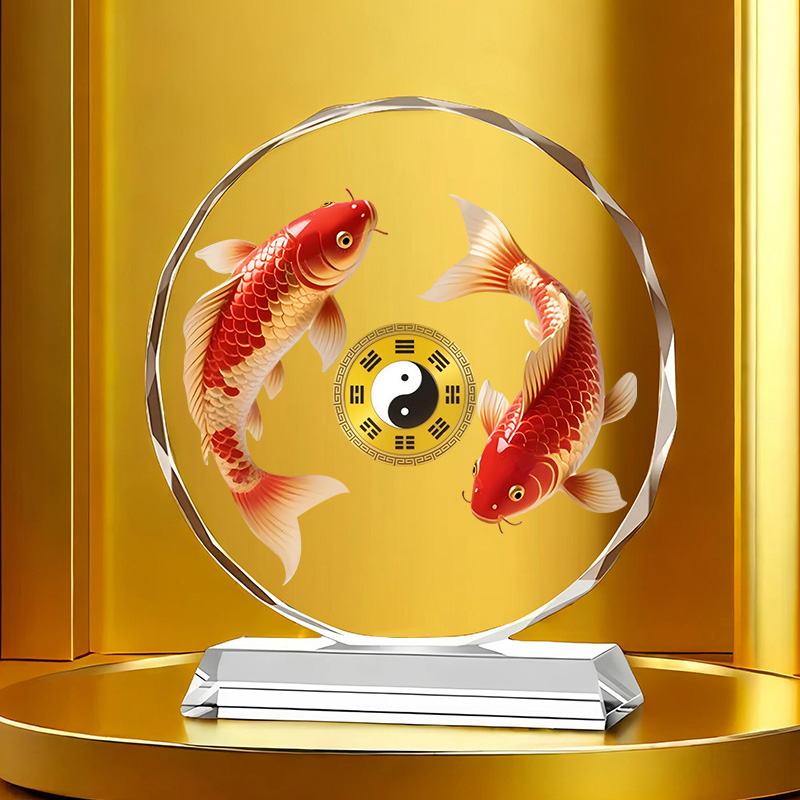 锦鲤八卦图水晶摆件桌面装饰乔迁送礼品招财摆件办公桌桌面摆件