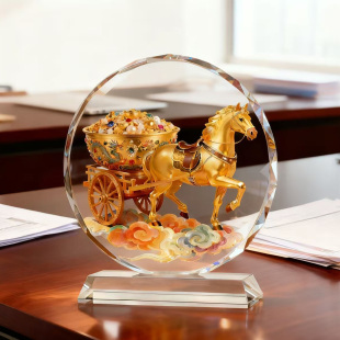 饰乔迁送礼品招财摆件办公桌桌面摆件 马上有钱水晶摆件桌面装