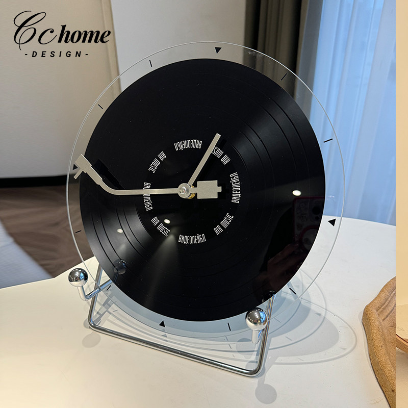 ins原创黑胶唱片桌面时钟现代极简设计玻璃钟表复古座钟挂墙挂钟,家居饰品,装饰摆件,淘宝优惠券,粉丝福利购,淘宝优惠卷