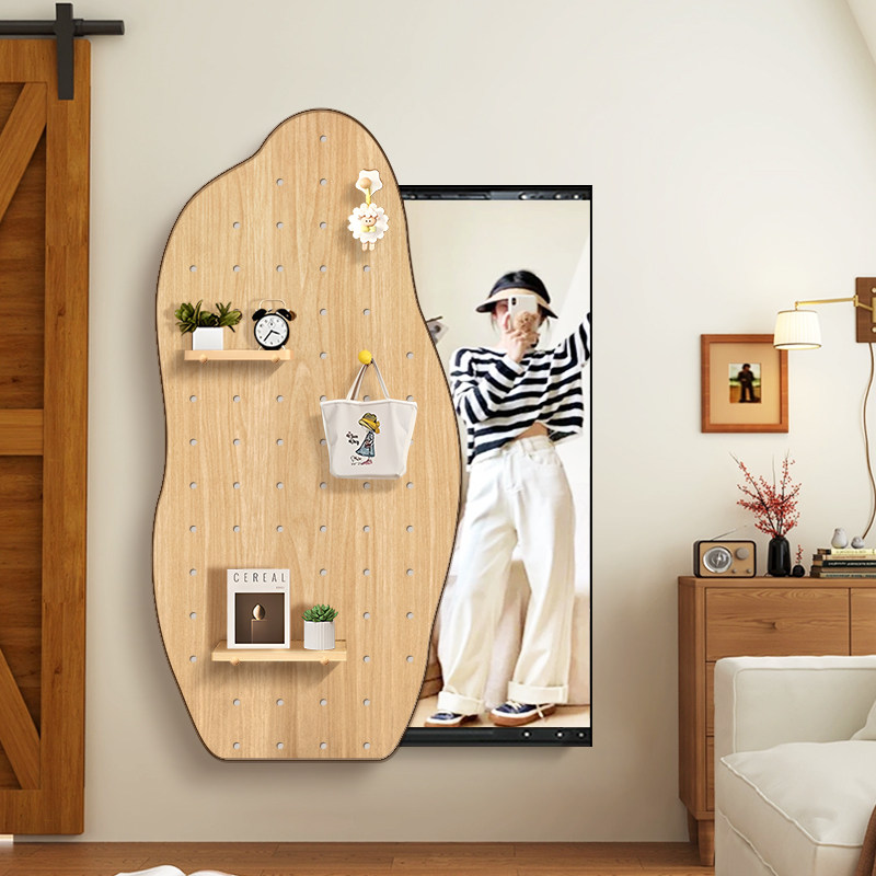 原木风洞洞板推拉镜异形玄关隐藏式全身镜挂画隐形可关闭试衣镜子,家居饰品,镜面画,淘宝优惠券,粉丝福利购,淘宝优惠卷