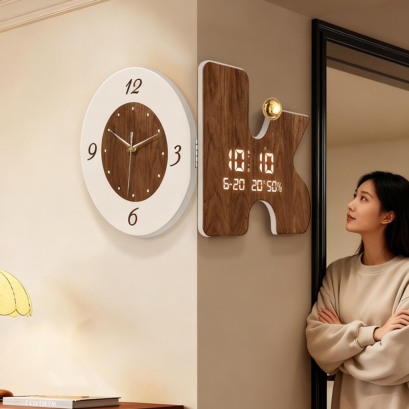 高级感拐角钟客厅万年历电子时钟