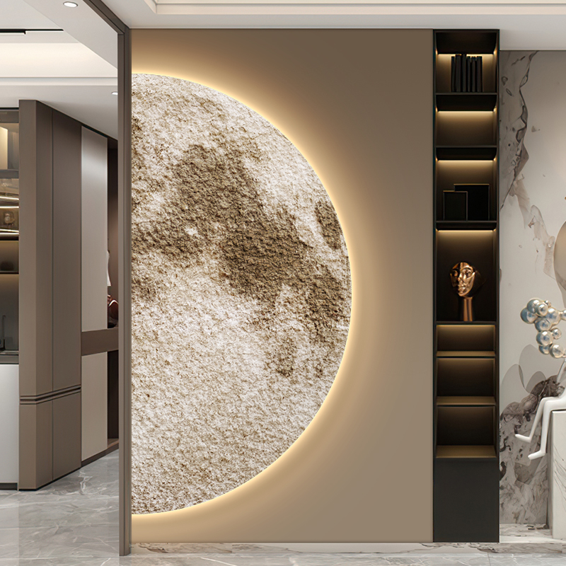 月球砂岩肌理画地球led发光装饰画玄关侘寂风走廊过道壁灯客厅画