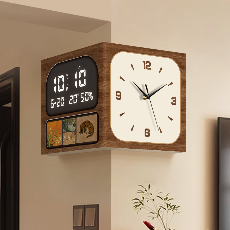 复古风转角多功能电子钟拐角挂钟