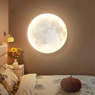月球壁灯卧室床头氛围感房间背景墙奶油风壁挂灯创意客厅月亮灯画