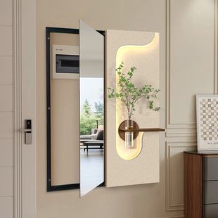 立体玄关隐藏式推拉镜水培绿植隐形全身镜子高级感电表箱遮挡挂画