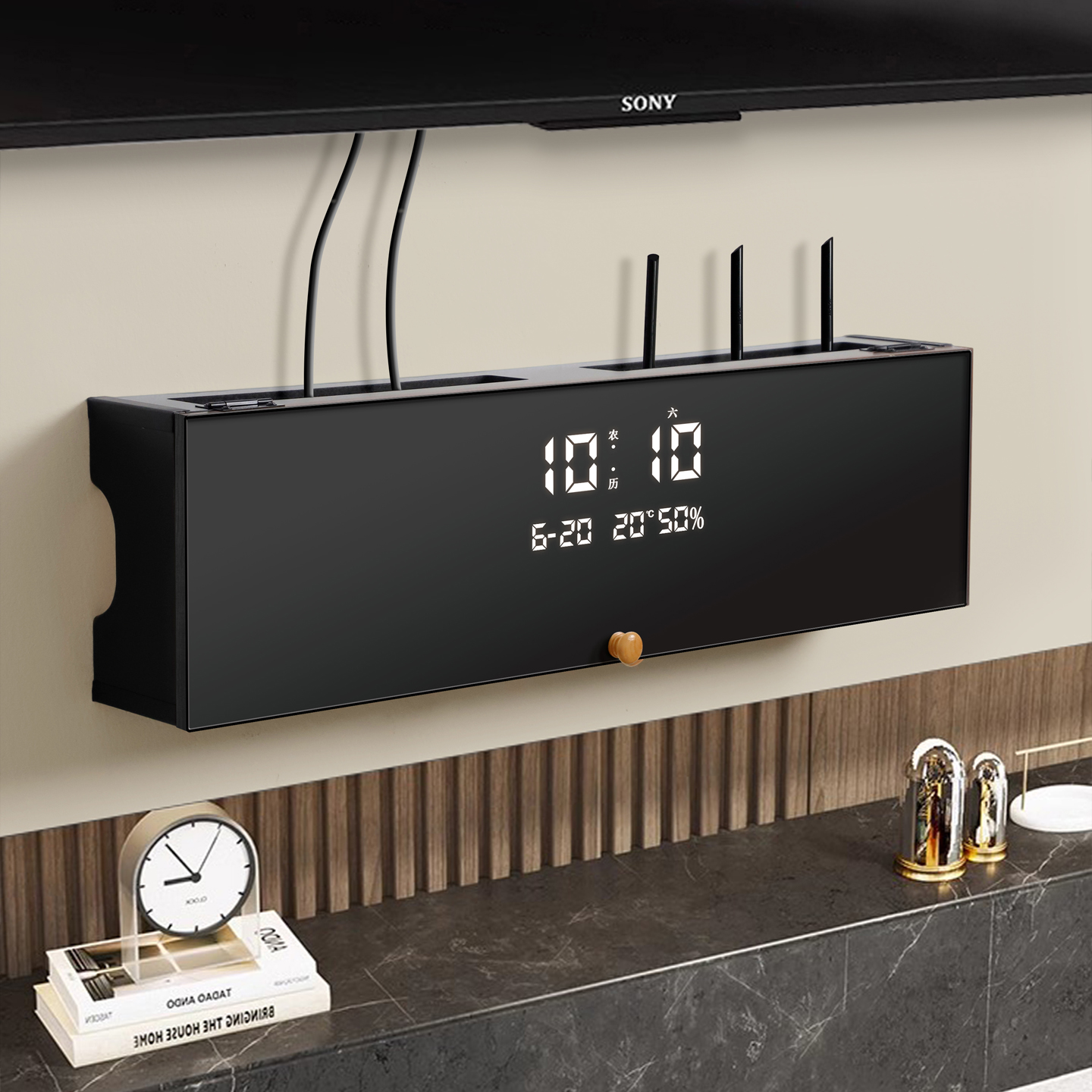 路由器放置架带电子钟收纳盒