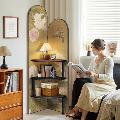 屏风置物架可打开落地转角收纳架