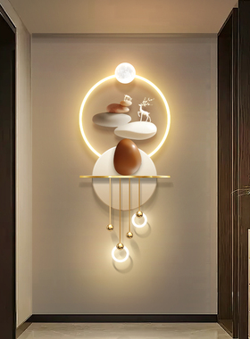石来运转玄关装饰画过道走廊尽头立体轻奢led氛围壁灯画入户挂画