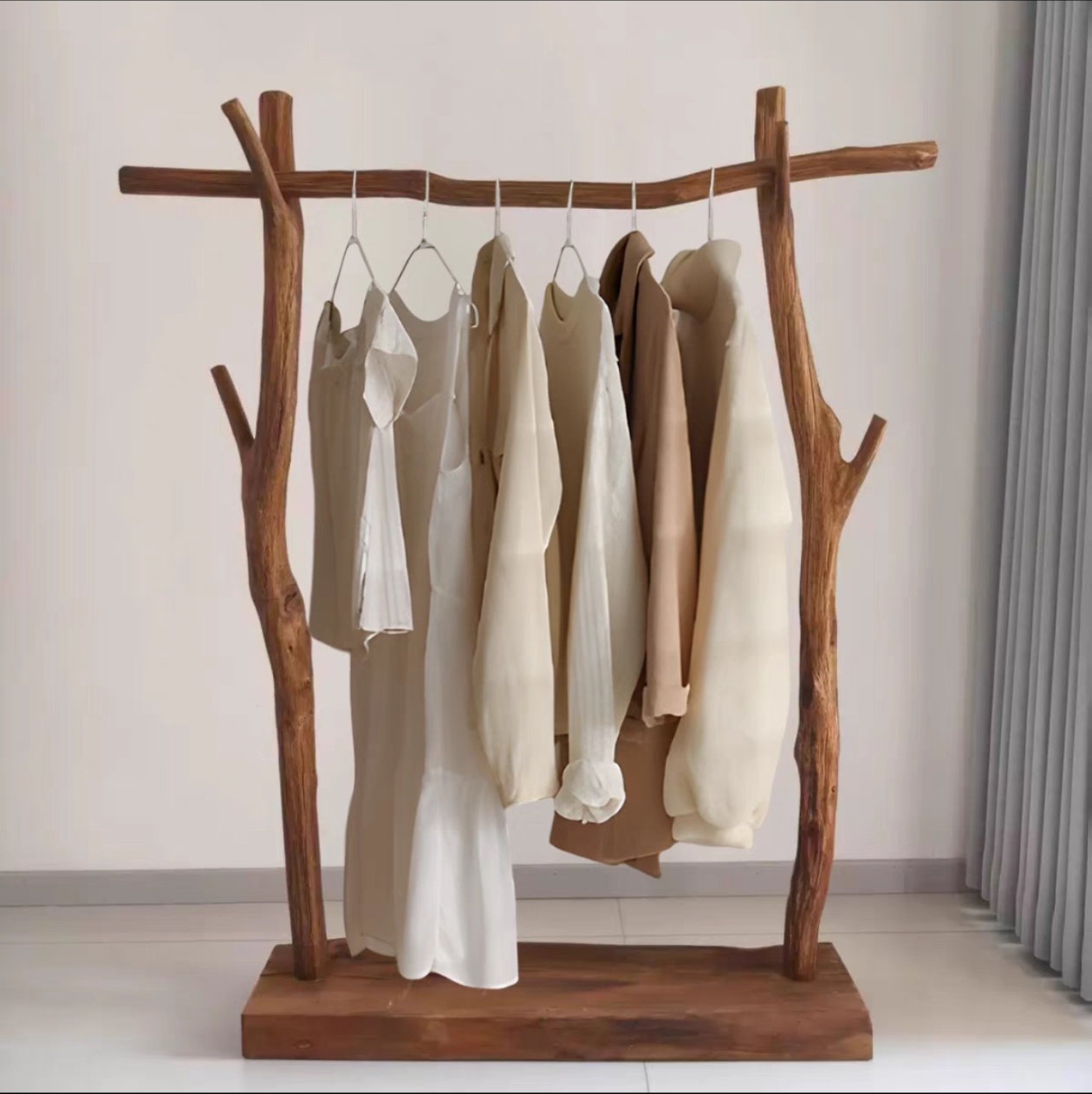 纯天然原木衣帽架落地卧室加粗加厚衣柜置物架橱窗服装展示挂衣架