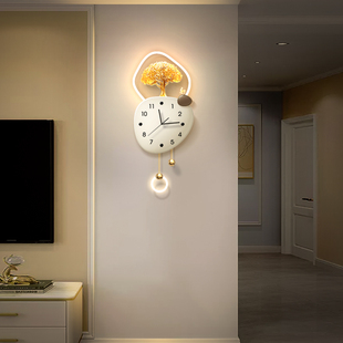 石来运转客厅钟表挂钟轻奢高档装饰时钟挂墙壁灯画餐厅简约壁钟表