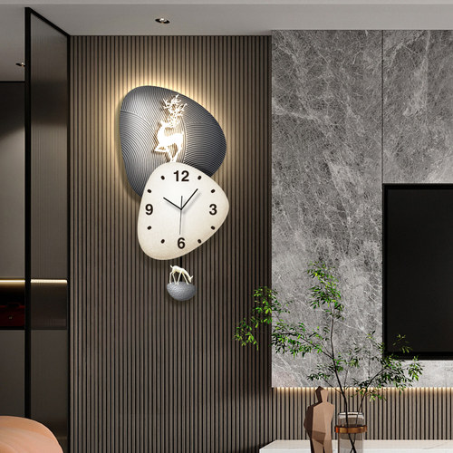 时来运转客厅摇摆钟表挂钟轻奢高档现代时钟挂墙餐厅创意挂表壁灯