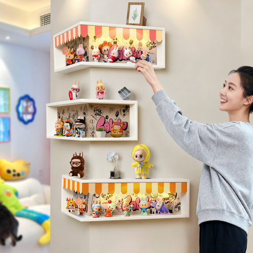 带防尘盲盒展示架拐角挂墙置物架