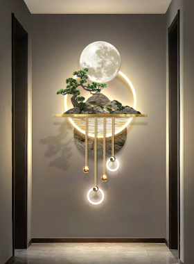 3d立体玄关装饰画过道走廊轻奢高档led发光壁灯画新中式山水挂画
