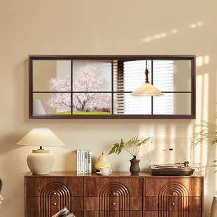 中古风客厅背景墙装饰画 画法式覆古饭厅横版镜子挂画 画小众高级