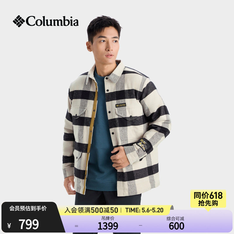 Columbia哥伦比亚户外男子复古时尚格纹翻领运动休闲棉服WE4925