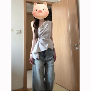 大码 设计感露肩上衣 胖mm韩系不规则吊带背心女2025新款 夏显瘦时尚
