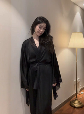 〈耀黑女王〉贵气大女主风蕾丝缎面性感睡袍浴袍
