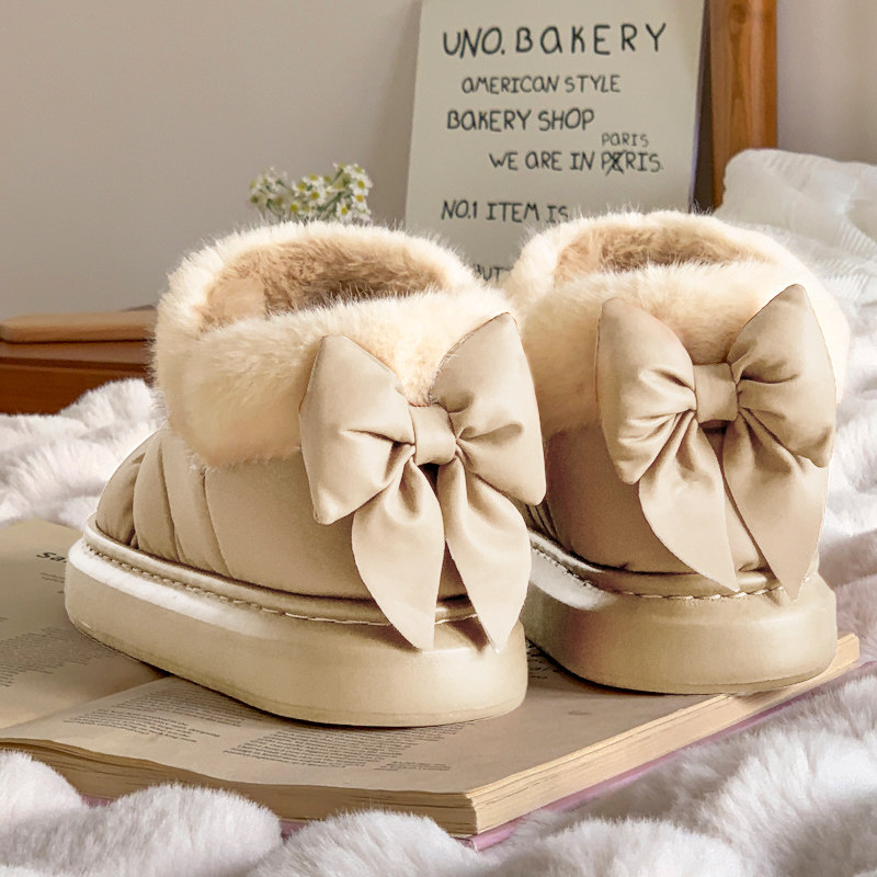 小香风冬季加绒棉拖鞋女新款棉鞋ins蝴蝶结雪地靴eva厚底包跟防水,居家布艺,居家棉拖/棉鞋,淘宝优惠券,粉丝福利购,淘宝优惠卷