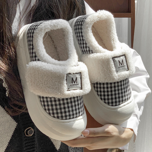 明盛棉拖鞋女冬季2025新款家居室魔术贴内毛绒拖鞋情侣棉拖防滑